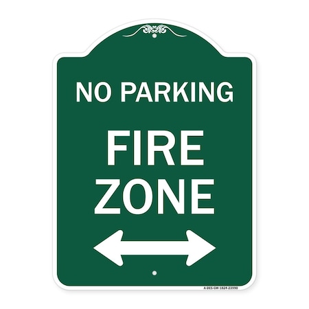 Signmission Fire Lane W/ Bidirectional Arrow, Green & White Aluminum Sign, 18" x 24", GW-1824-23990 A-DES-GW-1824-23990